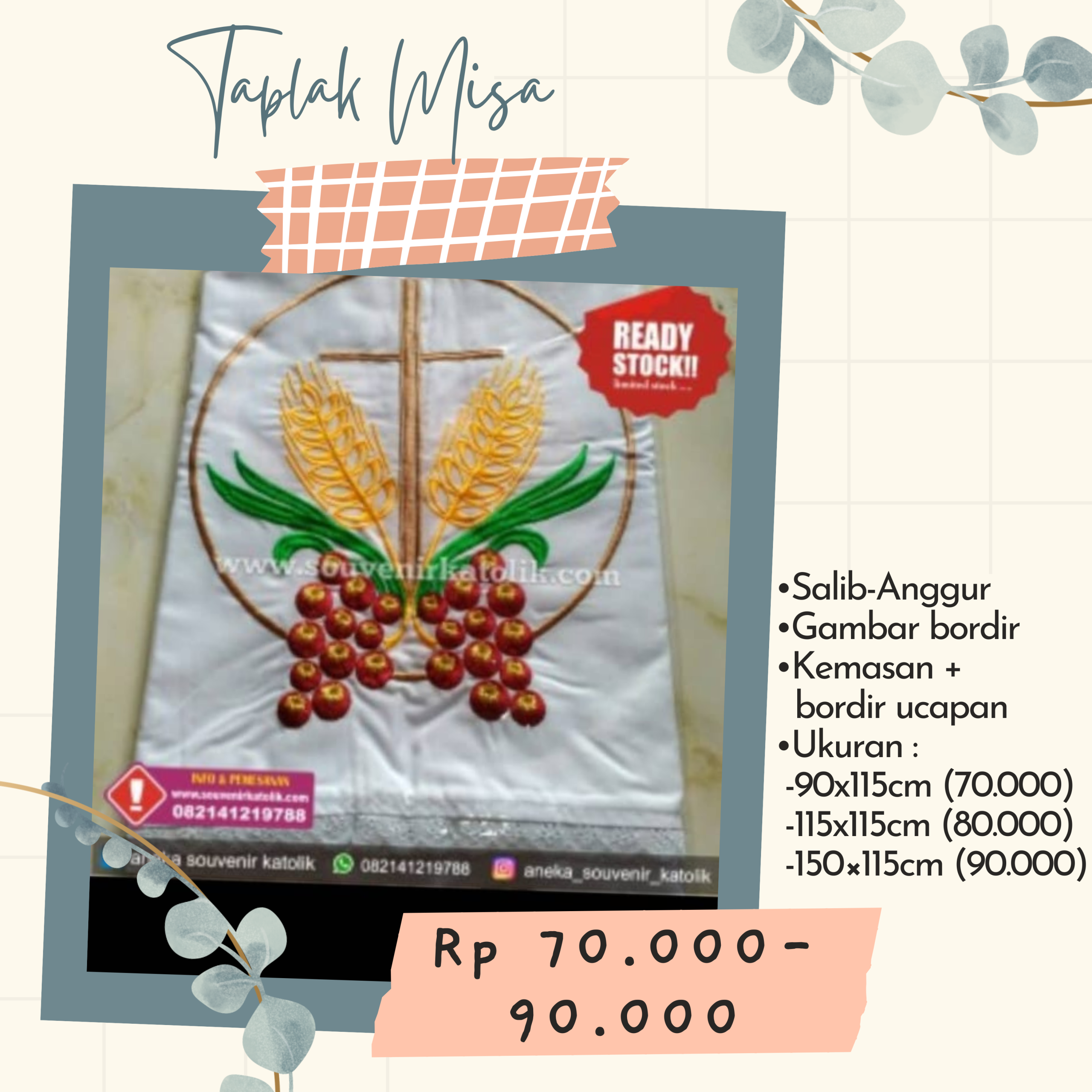 Taplak Misa Motif Salib-Anggur