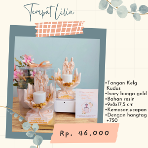 Tempat Lilin Tangan Keluarga Kudus Ivory Bunga Gold