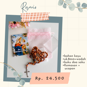 Rosario Kayu 8 mm + Wadah Acrilic + Buku Doa Saku