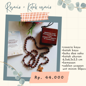 Rosario Kayu 8 mm + Kotak Rosario + Buku Doa Saku