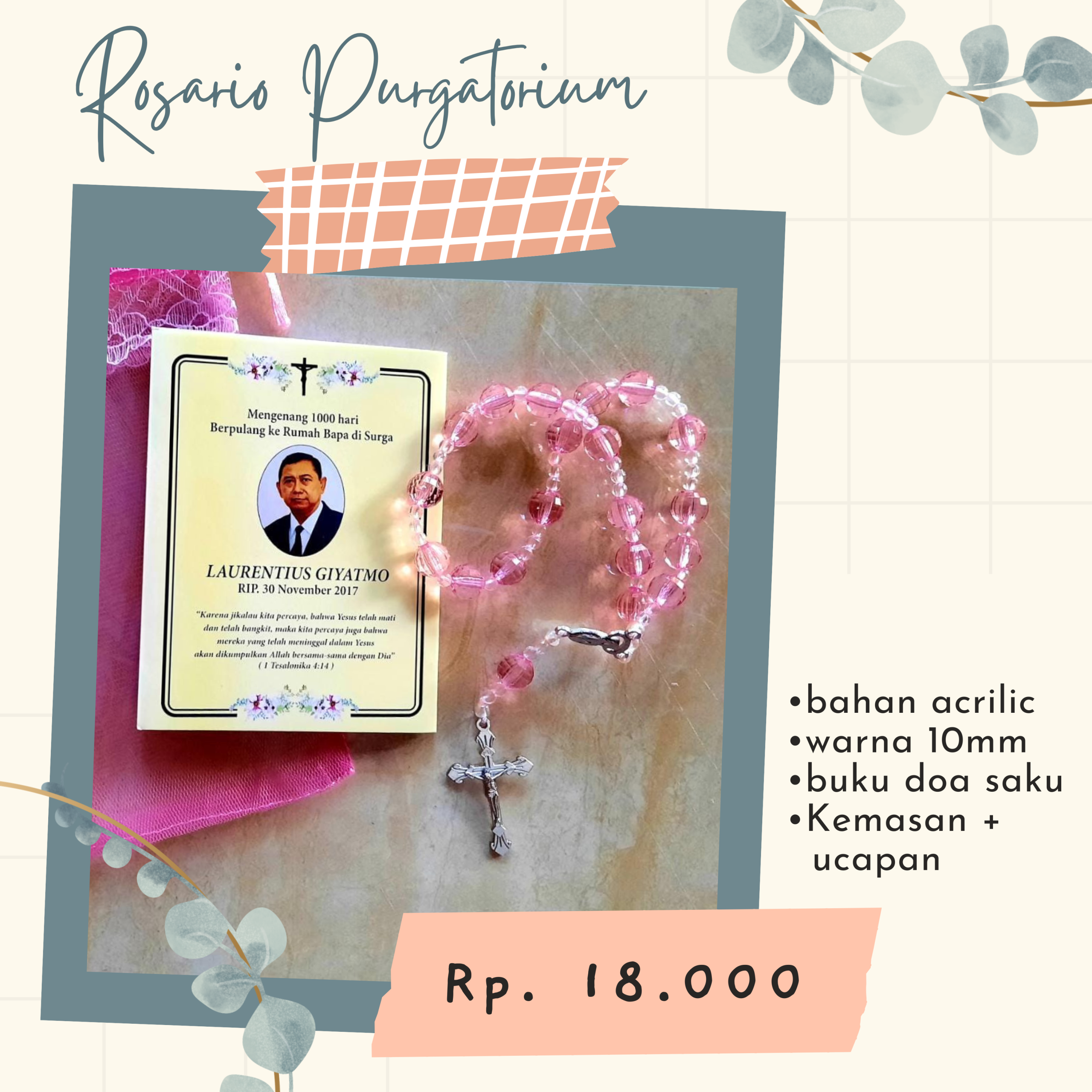 Rosario Purgatorium Acrilic + Buku Doa Saku