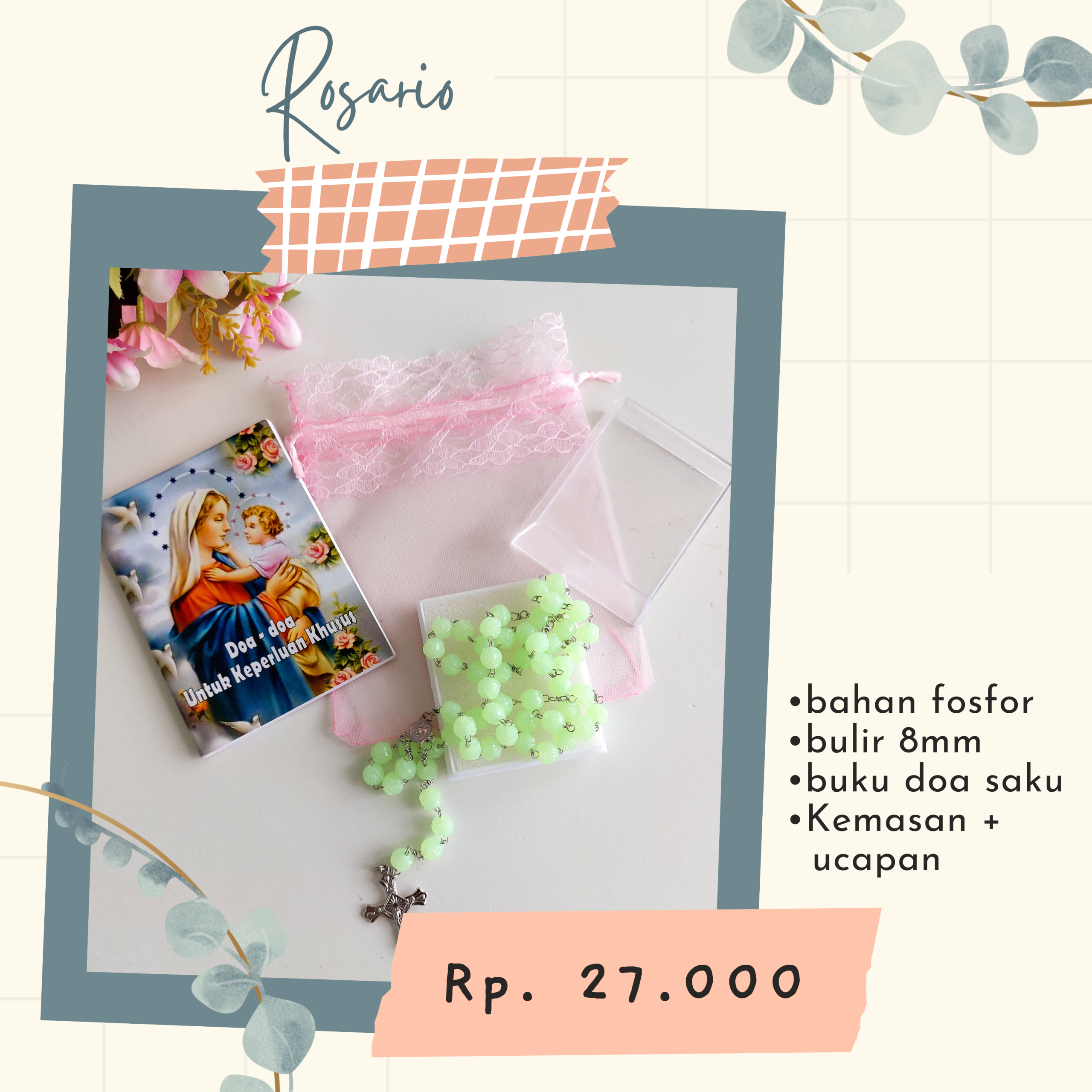 Rosario Fosfor 8 mm + Buku Doa Saku