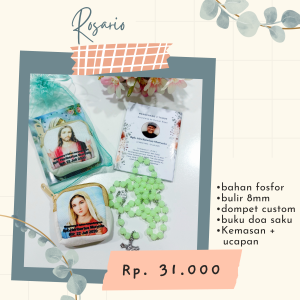 Rosario Fosfor 8 mm + Dompet + Buku Doa Saku