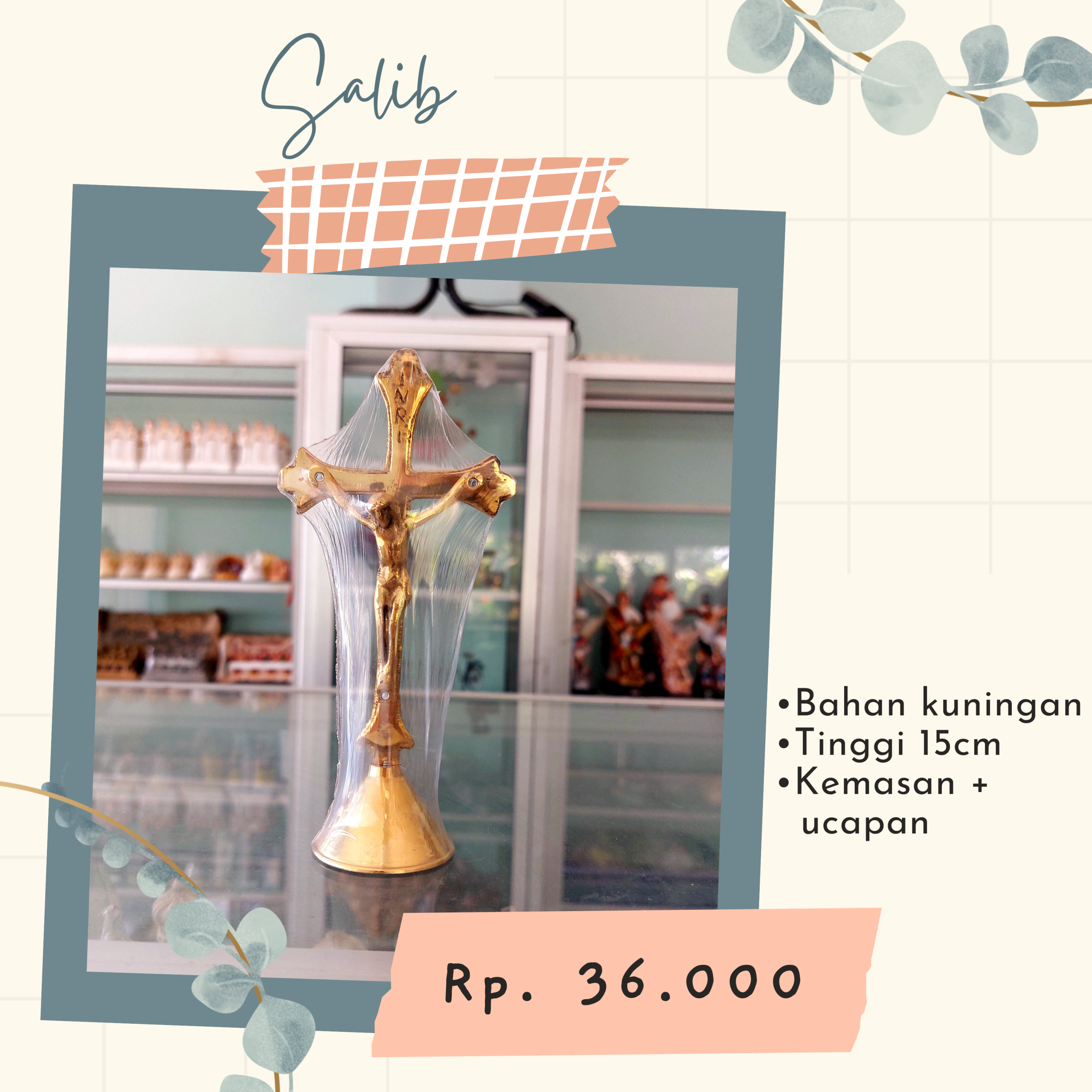 Salib Kuningan 15 cm