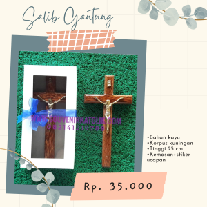 Salib Gantung Kayu Korpus Kuningan