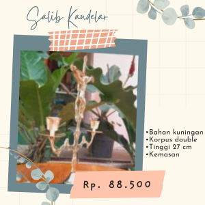 Salib Kandelar Kuningan Dobel Korpus