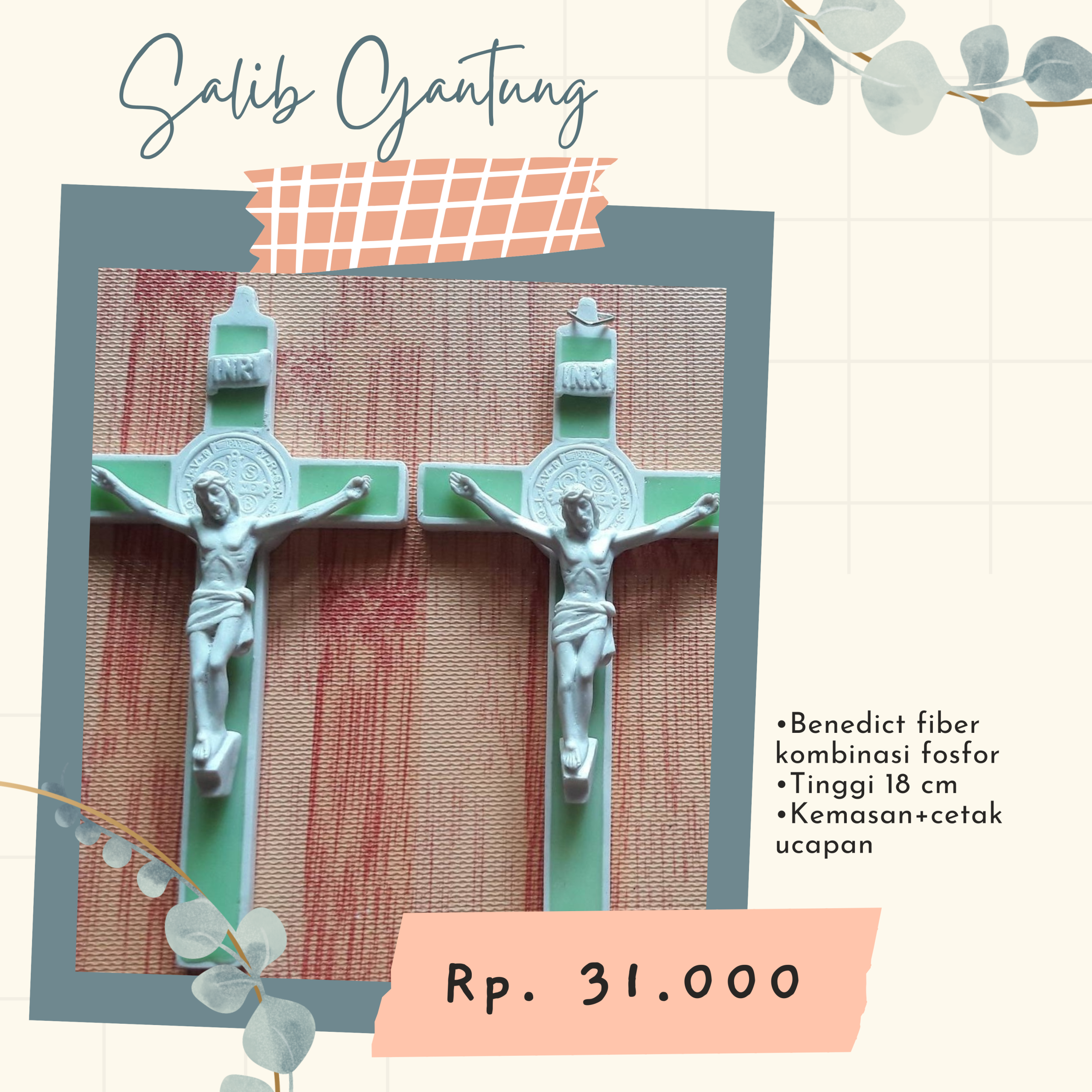 Salib Gantung Kombinasi Fosfor 18 cm